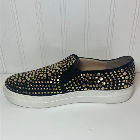 Vince Camuto Kindra Black Suede and Gold Studded Women's Slip On Sneakers - Picture 8 of 12